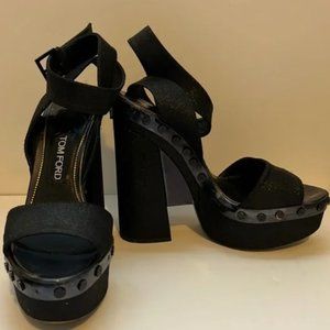 Tom Ford SS2015 rare black platform rivet studded sandal heels